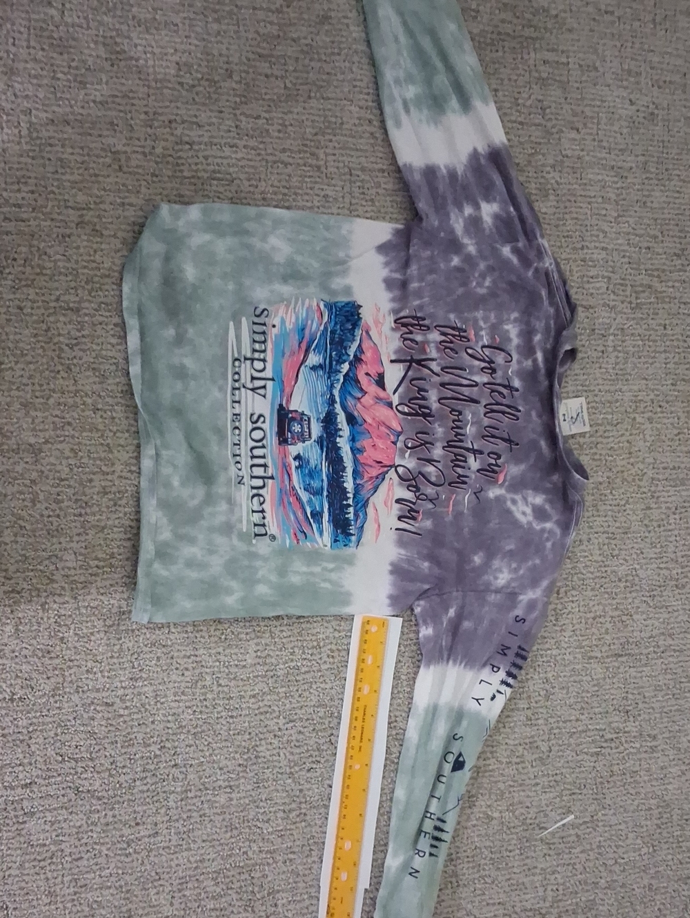 SIMPLY SOUTHERN Green & Purple Tie-Dye Long Sleeve Tee with Mountain Graphic